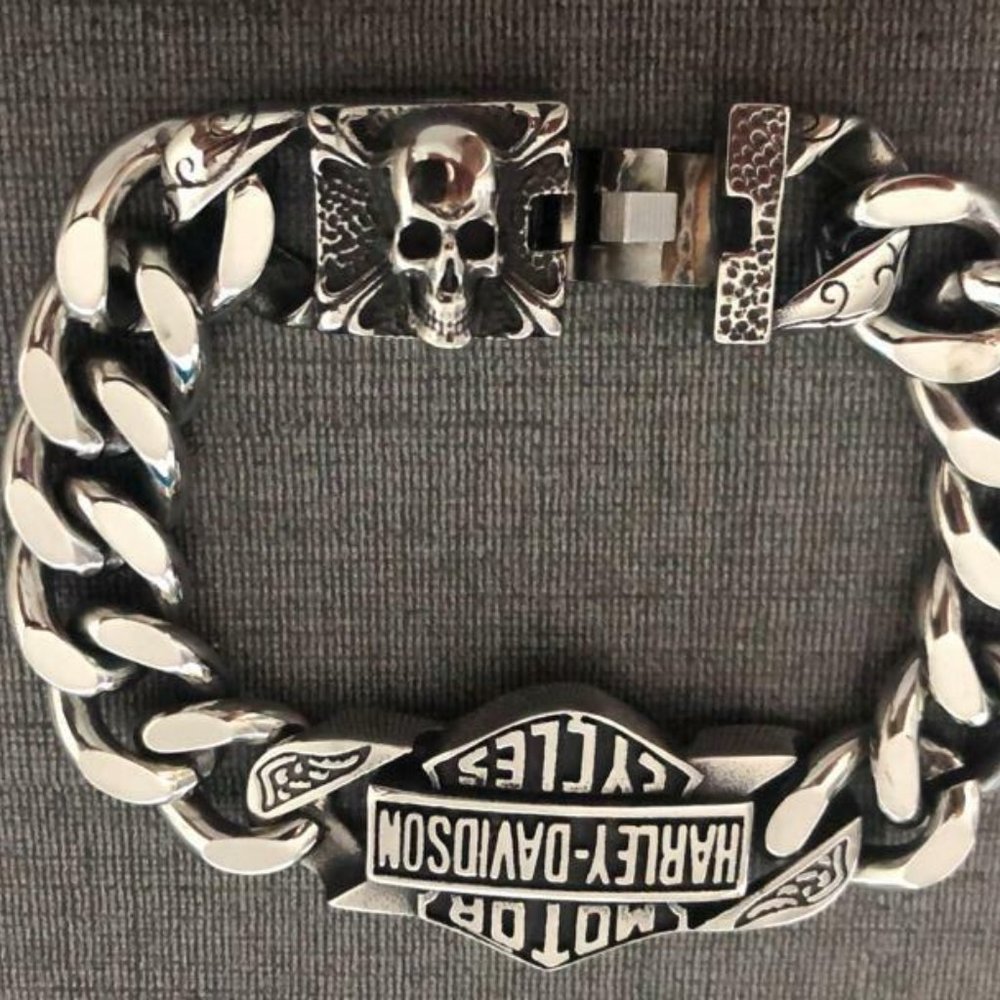 Harley Davidson HD Titanium Steel Wristband Biker Bracelet Riders Skul… - Picture 8 of 16